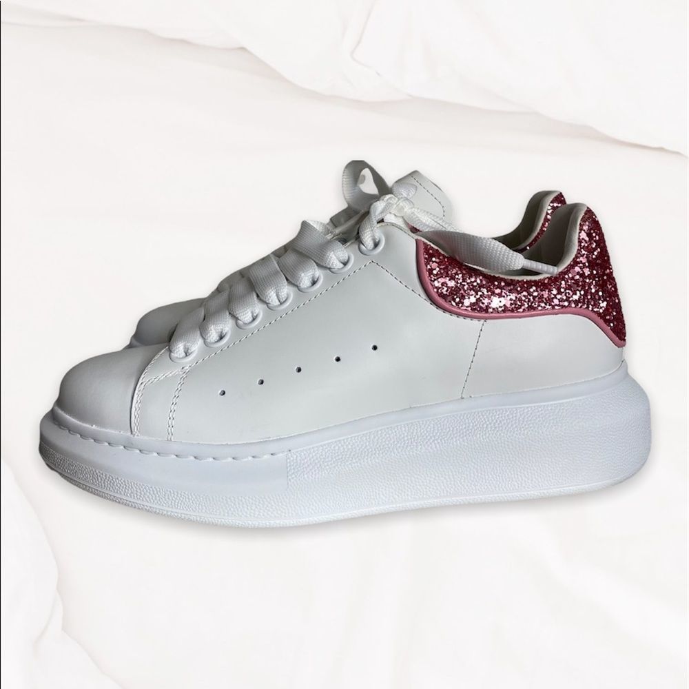 Alexander McQueen Oversized Pink Glitter Heel Sneakers EU 36